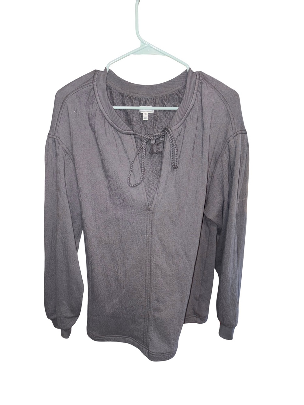 aerie Long Sleeve Tie-Neck Top in Gray